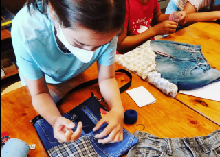 Fabric art boutique halloween sewing workshop for children